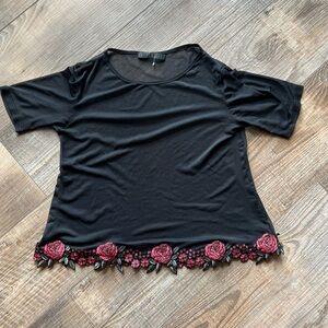 Black Floral Embroidered Women's Top